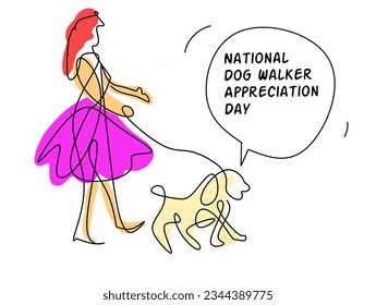 one continuous line of women walking dogs. National Dog Walker Appreciation Day