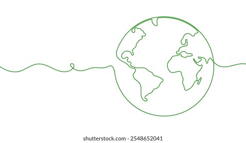 One continuous line of World globe. Continuous line drawing of Earth globe. Planet symbol. Vector illustration.