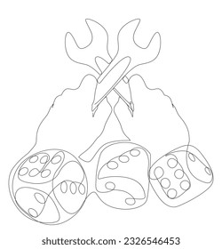 One continuous line of Wrench and dice. Thin Line Illustration vector concept. Contour Drawing Creative ideas.