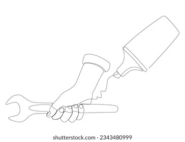 One continuous line of Wrench drawn with a pencil, felt tip pen. Thin Line Illustration vector concept. Contour Drawing Creative ideas.