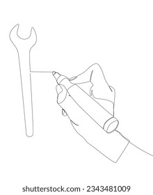 One continuous line of Wrench drawn with a pencil, felt tip pen. Thin Line Illustration vector concept. Contour Drawing Creative ideas.