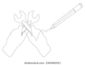 One continuous line of Wrench drawn with a pencil, felt tip pen. Thin Line Illustration vector concept. Contour Drawing Creative ideas.