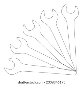 One continuous line of Wrench. Thin Line Illustration vector Work Tool concept. Contour Drawing Creative ideas.