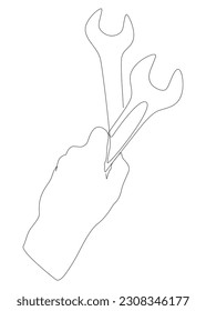 One continuous line of Wrench. Thin Line Illustration vector Work Tool concept. Contour Drawing Creative ideas.