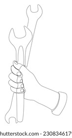 One continuous line of Wrench. Thin Line Illustration vector Work Tool concept. Contour Drawing Creative ideas.