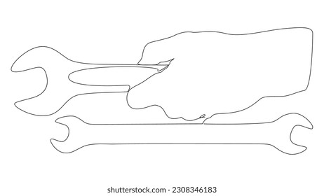 Una línea continua de llave. Concepto de herramienta de trabajo vectorial de Ilustración delgada en línea. Contour Drawing Ideas Creativas.