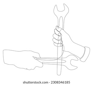 One continuous line of Wrench. Thin Line Illustration vector Work Tool concept. Contour Drawing Creative ideas.