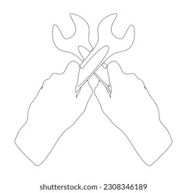 One continuous line of Wrench. Thin Line Illustration vector Work Tool concept. Contour Drawing Creative ideas.