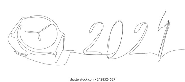 One continuous line of wristwatch with number 2024. Thin Line Illustration vector concept. Contour Drawing Creative ideas.