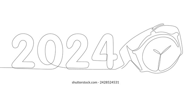 One continuous line of wristwatch with number 2024. Thin Line Illustration vector concept. Contour Drawing Creative ideas.