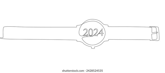 One continuous line of wristwatch with number 2024. Thin Line Illustration vector concept. Contour Drawing Creative ideas.