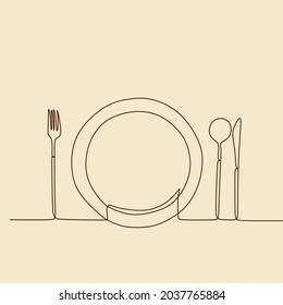 One continuous linear plate, high and fork. Vector illustration.