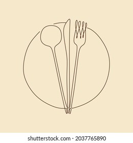 One continuous linear plate, high and fork. Vector illustration.