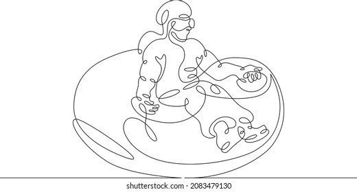 One continuous line.Doctor on urgent call. The child is rolling down a snow slide. Riding on a tubing. Winter fun. Games for children. One continuous drawing line logo isolated minimal illustration.