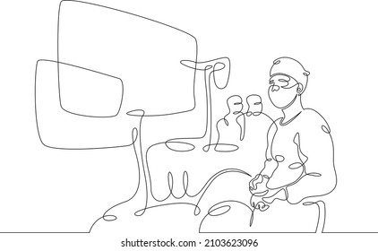 One continuous line.Doctor surgeon performs an operation using a monitor. Laparoscopy surgery.Continuous line drawing abstract logo.Lineart isolated white background.