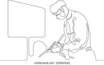 One continuous line.Doctor surgeon performs an operation using a monitor. Laparoscopy surgery.Continuous line drawing abstract logo.Lineart isolated white background.