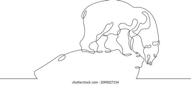 One continuous line.Ecology symbol.Save the Arctic. Polar Bear in the Sea . Iceberg and Global Warming Environmental Catastrophe One continuous drawing line logo isolated minimal illustration.