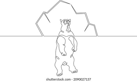 One continuous line.Ecology symbol.Save the Arctic. Polar Bear in the Sea . Iceberg and Global Warming Environmental Catastrophe One continuous drawing line logo isolated minimal illustration.