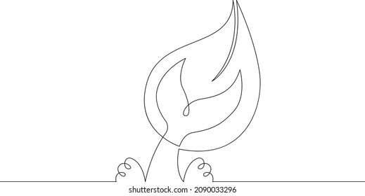 One continuous line.Ecology symbol.Tree leaf. The tail of a whale in the water.One continuous drawing line logo isolated minimal illustration.