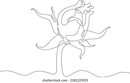 One continuous line.Flower bud. A beautiful open flower. One continuous line is drawn on a white background.