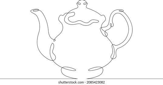 One continuous line.Kettle . Tableware. Teapot. Dishes .Pot.One continuous drawing line logo isolated minimal illustration.