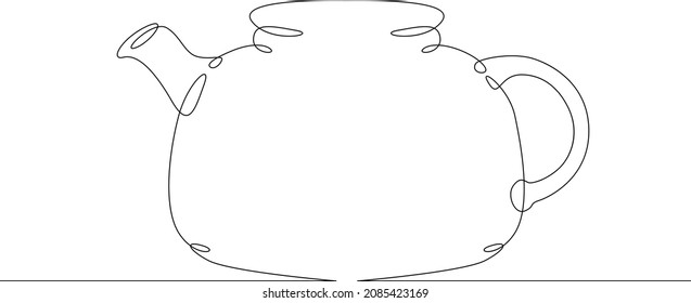 One continuous line.Kettle . Tableware. Teapot. Dishes .Pot.One continuous drawing line logo isolated minimal illustration.