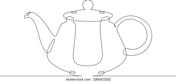 One continuous line.Kettle . Tableware. Teapot. Dishes .Pot.One continuous drawing line logo isolated minimal illustration.