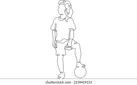 One continuous line.Kids games.Little girl is playing ball. The child runs with the ball. Kid in play. One continuous line drawn isolated, white background.