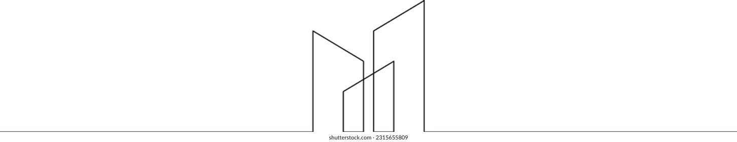 One continuous line.Linear.Minimalist home design.Geometric House logo.Residential building.One continuous line drawn isolated, white background. 