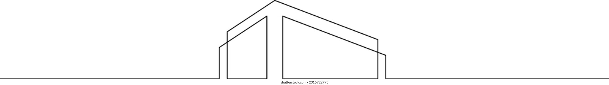 One continuous line.Linear.Minimalist home design.Geometric House logo.Residential building.One continuous line drawn isolated, white background. 