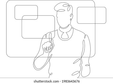 One continuous line.Programmer designer works with virtual screens. Information technology.One continuous drawing line logo isolated minimal illustration.