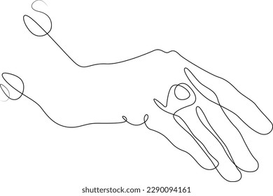 One continuous line.Ring on the female hand. Precious ring on the finger. Jewelry for women. Graceful expensive ring.One continuous line drawn isolated, white background.