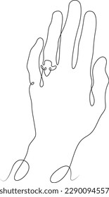 One continuous line.Ring on the female hand. Precious ring on the finger. Jewelry for women. Graceful expensive ring.One continuous line drawn isolated, white background.