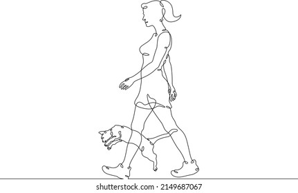 One continuous line.Woman with a cat. Girl plays with a pet. Domestic cat. One continuous line drawn isolated, white background.