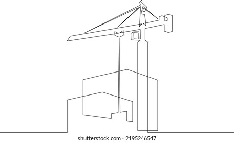 One continuous line Womens shoes Construction multi  storey buildings  Tower crane  Construction city houses  Construction cranes One continuous line is drawn white background 