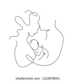One continuous monoline single drawing line art flat doodle family  mom love dad   baby  mother father  Isolated image hand drawn contour white background  The concept happiness 