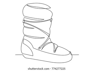 one continuous painted line of a boot of a winter boot. Hand-drawn picture silhouette. Line art.