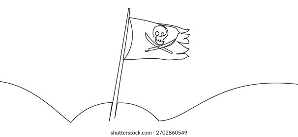 One continuous pirate flag in simple linear style Vector illustration in doodle style.