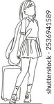 One continuous single drawing line art flat doodle wine, alone, person, woman, drinking, drink, alcohol, glasses, girl. Isolated image hand draw contour on a white background