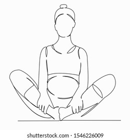 One continuous single drawing line art doodle pregnancy, yoga, pregnant, female, healthyl. Isolated image hand draw contour on a white background