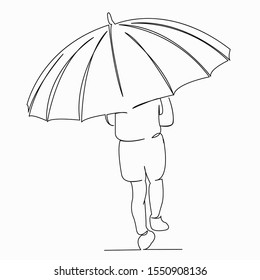 One continuous single drawing line art doodle child, kid, umbrella, weather, rain. Isolated image hand draw contour on a white background