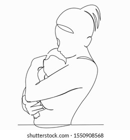 One continuous single drawing line art doodle mother, newborn, baby, child, parentl. Isolated image hand draw contour on a white background