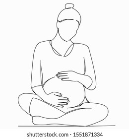 One continuous single drawing line art doodle female, pregnant, pregnancy, woman, parentl. Isolated image hand draw contour on a white background