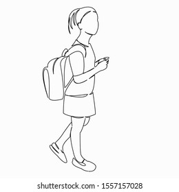 One continuous single drawing line art doodle girl, education, schoolgirl, child, school. Isolated image hand draw contour on a white background