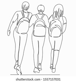 One continuous single drawing line art doodlegirlfriend, friend, beautiful, friendship, girl. Isolated image hand draw contour on a white background