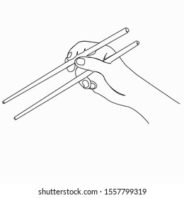 One continuous single drawing line art doodle chopstick, hand, japan, japanese, sushil. Isolated image hand draw contour on a white background