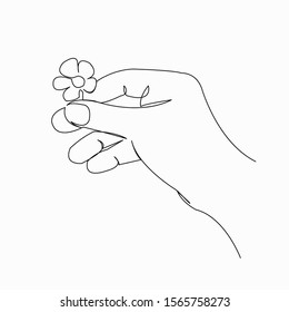 One continuous single drawing line art doodle flower, hand, romantic, gift, love. Isolated image hand draw contour on a white background
