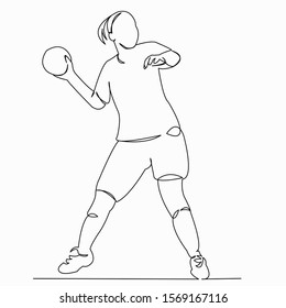 One continuous single drawing line art doodle girl, sport, handball, action, player. Isolated image hand draw contour on a white background
