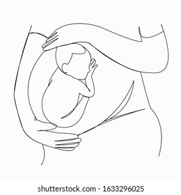 One continuous single drawing line art doodle baby, pregnant, pregnancy, child, stomach. Isolated image hand draw contour on a white background
