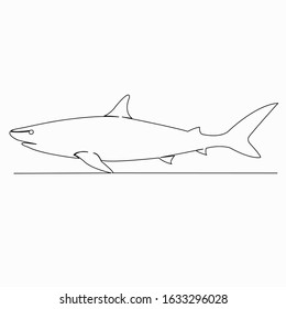 One continuous single drawing line art doodle fish, illustration, shark, danger, sea. Isolated image hand draw contour on a white background
